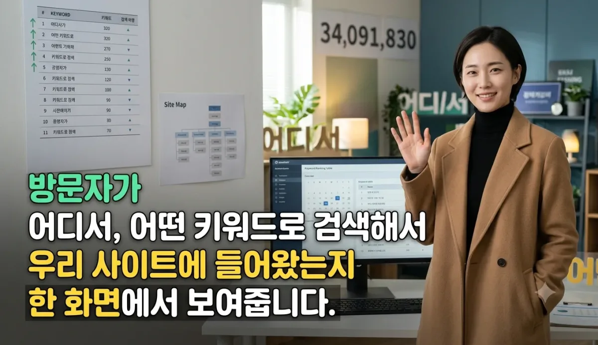방문자가 어디서, 어떤 키워드로 검색해서 우리 사이트에 들어왔는지 한 화면에서 보여줍니다. 누리보드 플러그인 - SEO