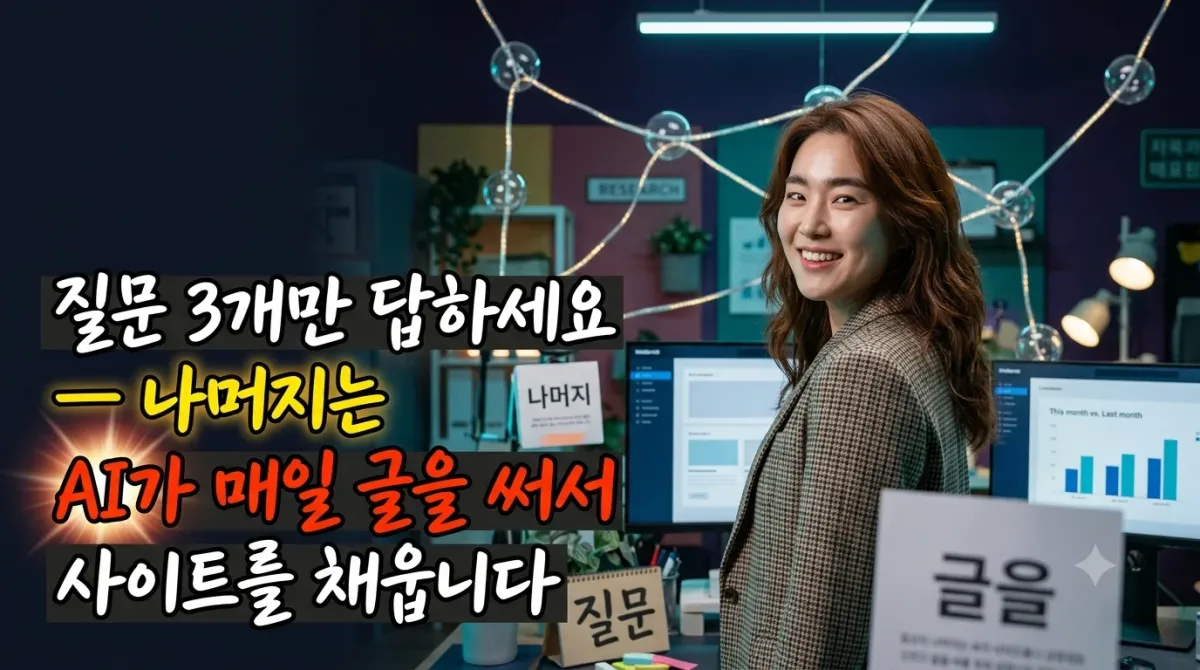 AI 콘텐츠 자동 생성기 — 질문 3개만 답하면 검색용 글이 매일 알아서 쌓입니다 누리보드 플러그인 - 콘텐츠