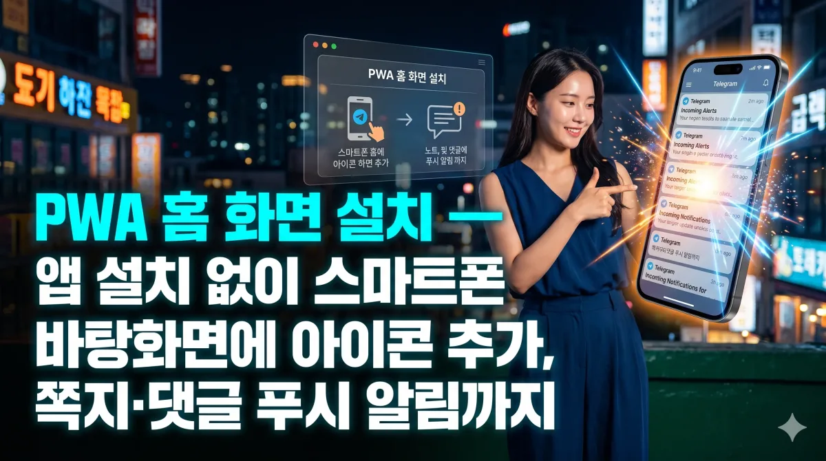 PWA 홈 화면 설치 — 앱 설치 없이 스마트폰 바탕화면에 아이콘 추가, 쪽지·댓글 푸시 알림까지 누리보드 플러그인 - 알림/연동