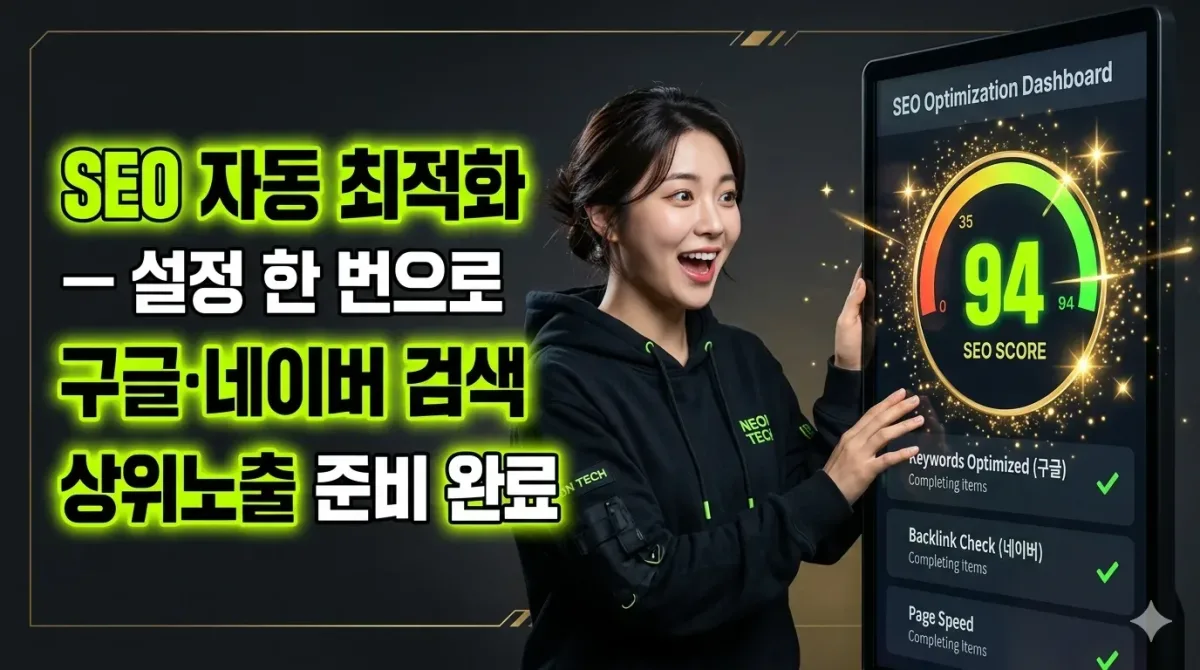 SEO 자동 최적화 — 설정 한 번으로 구글·네이버 검색 상위노출 준비 완료 누리보드 플러그인 - SEO